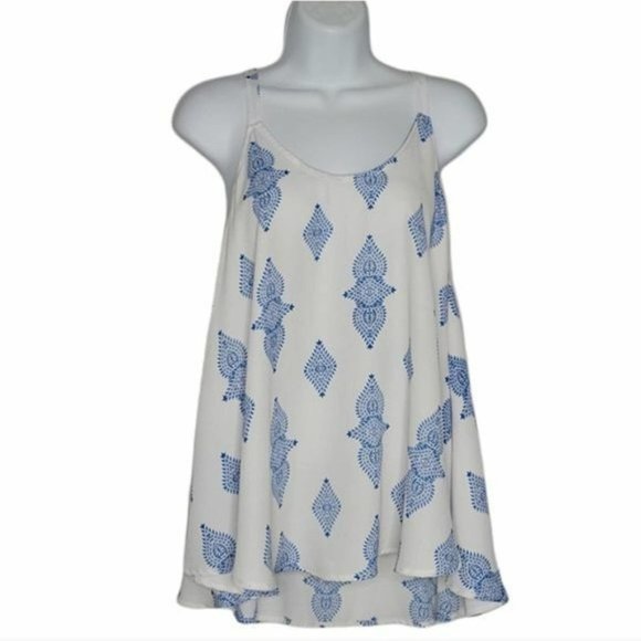 Show Me Your Mumu Small Blue & White Geometric Scoop Neck Sarah Swing Tank Top - Picture 3 of 7